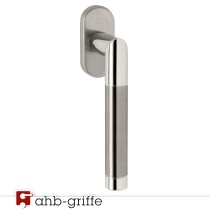 Fenstergriff Duo 32 mm Edelstahl poliert / matt Fensterolive L-Form bicolor